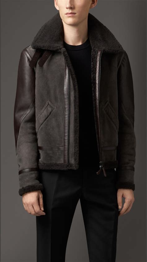 burberry shearling double collar jacket|Burberry men's shearling aviator jacket.